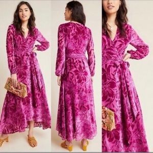 Hutch Anthropologie floral velvet wrap dress NWT